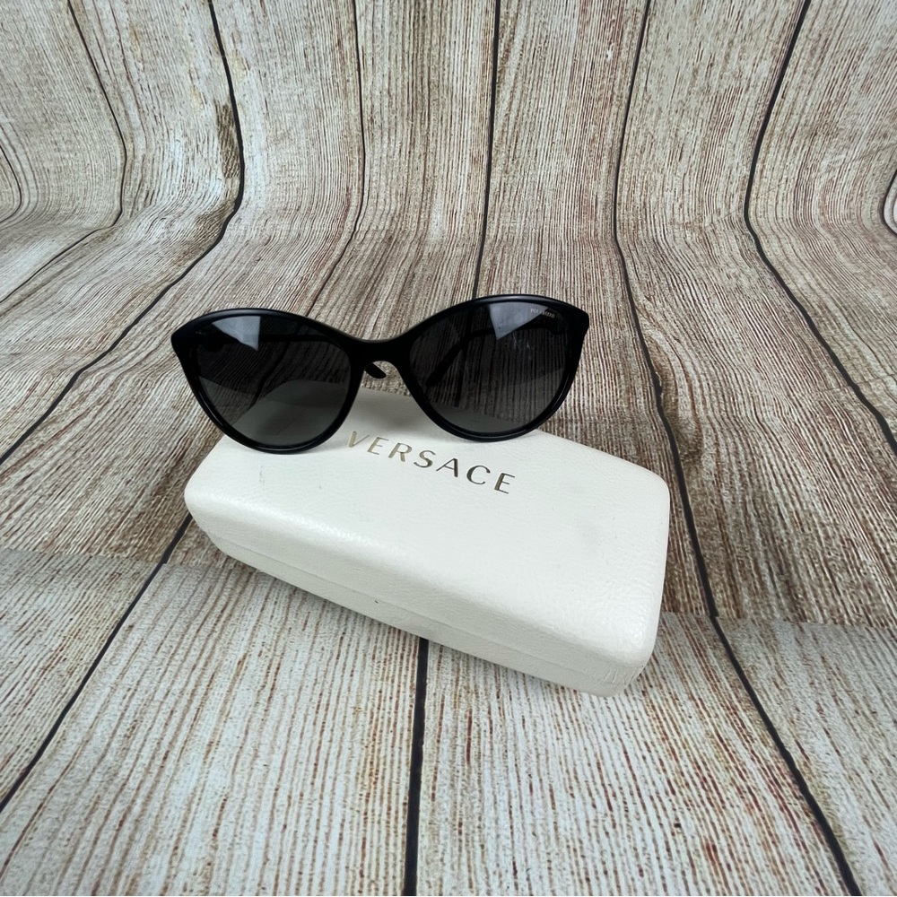 Women's Versace Polarized Cat Eye Frame Sunglasses , Black